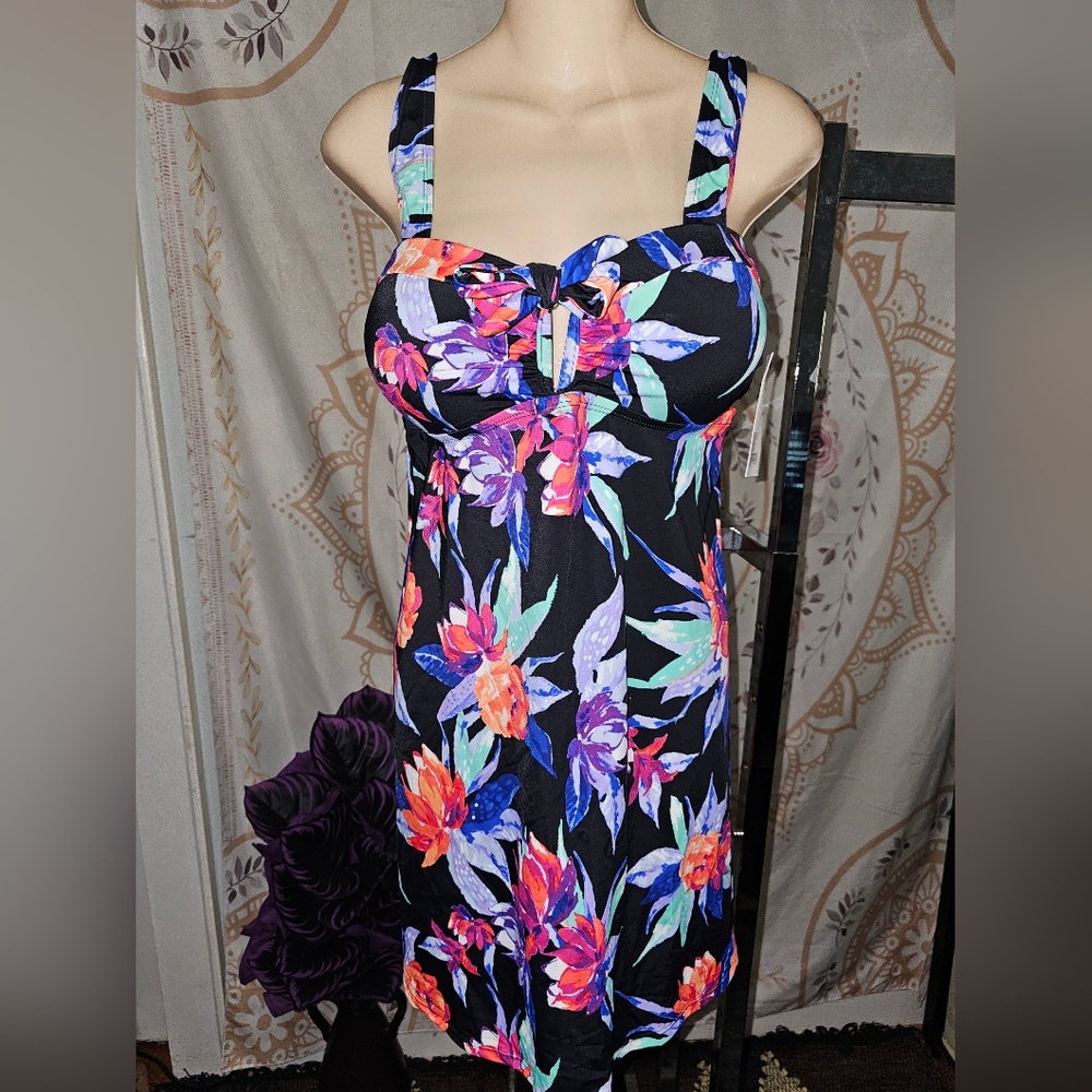 NWT FULLFITALL Floral Print Swimdress with Bow Detail Sz 10